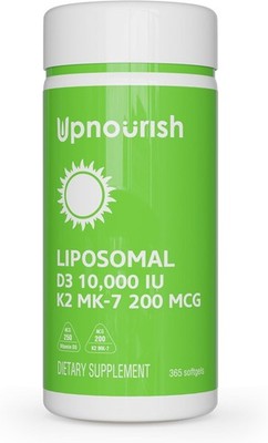 UpNourish Liposomal D3 K2 Vitamin 10000 IU D3 and K2 MK-7 200 mcg - 365 Vitamin