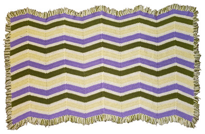 Handmade Afghan Crocheted Blanket Chevron Pattern 67 x46  Lilac Yellow Sage