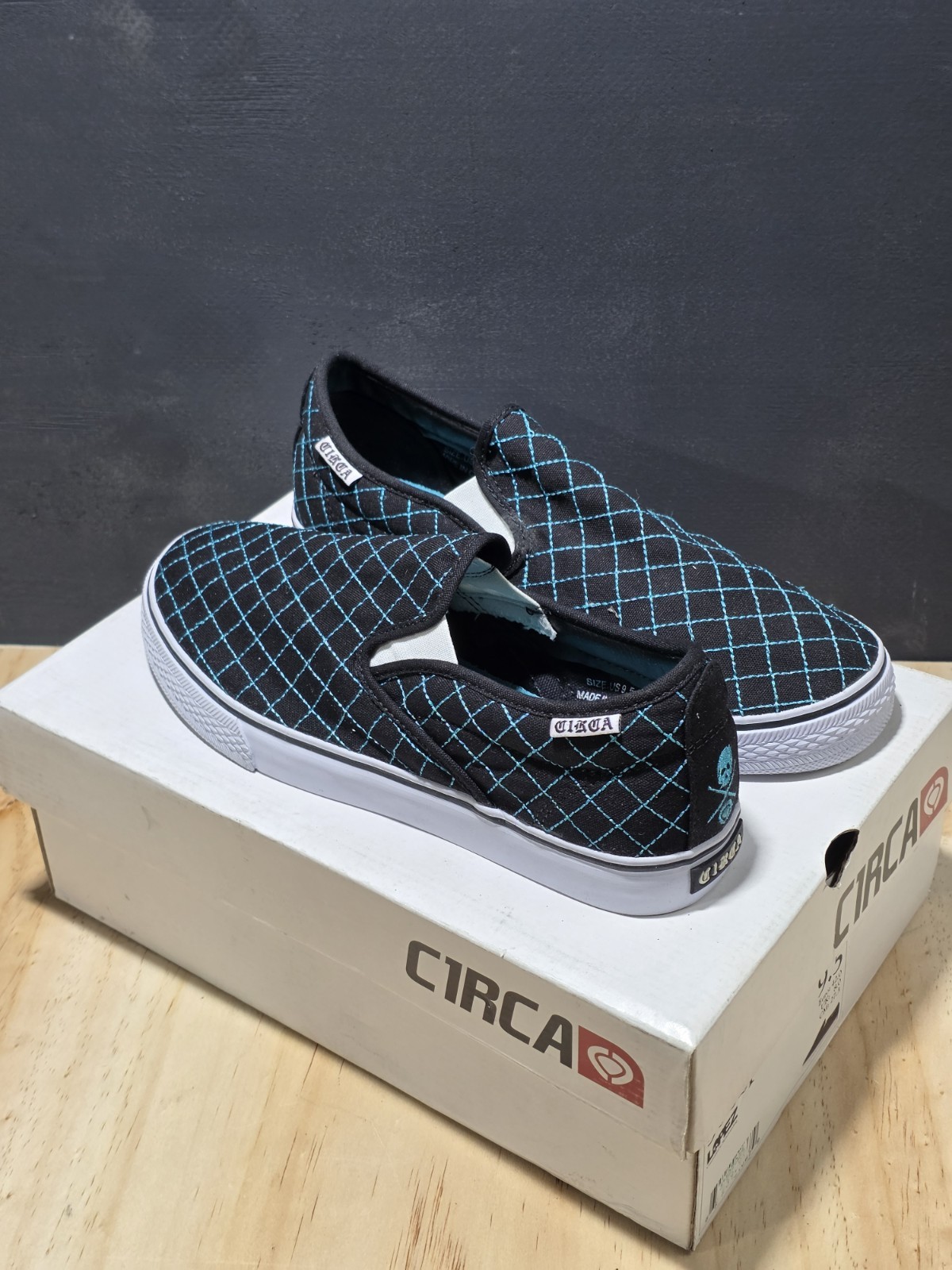 Circa Lopez Negro Blanco Turquesa Zapatos Skater Sin Cordones, Bombas Entrenadores UK9.5