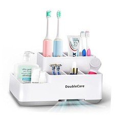 Toothbrush Holder with Anti-Slip, Bathroom Organizer Countertop White