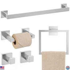 Brushed Nickel Bathroom Hardware Set 5-Piece, Wall-Mounted Towel  TP Holder