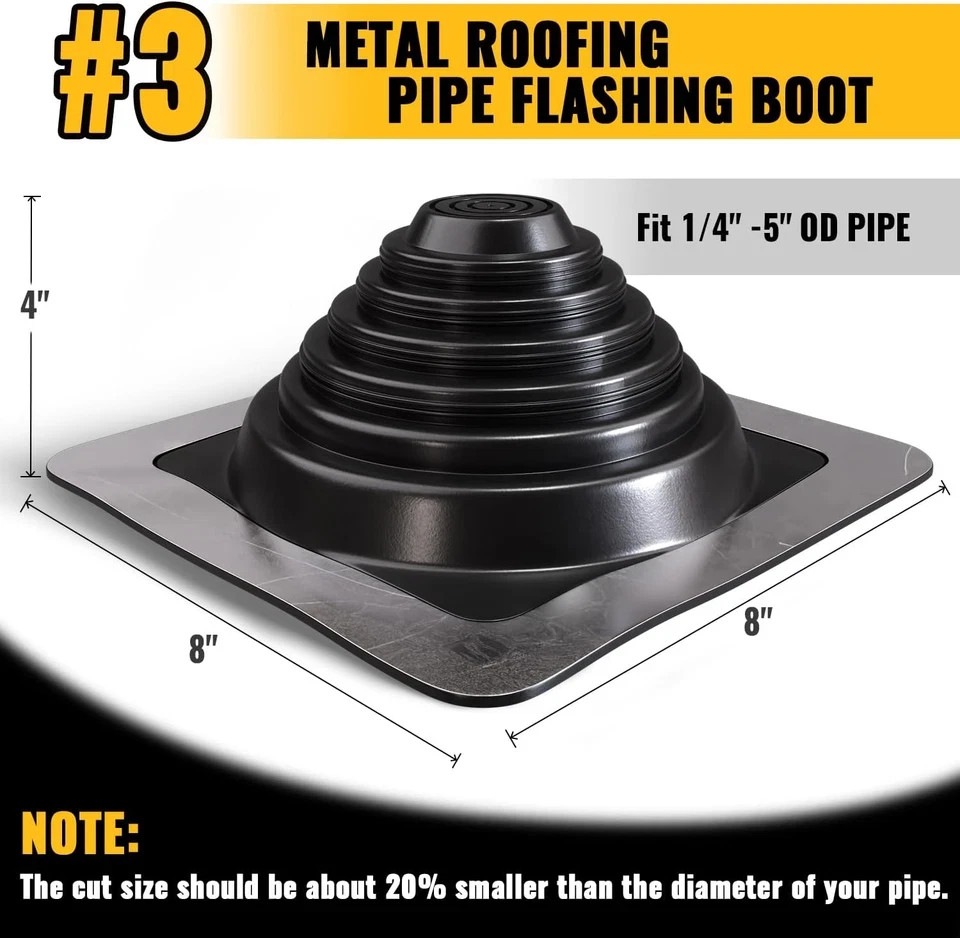 #3 Metal Roof Pipe Flashing, Metal Roofing Pipe Boot Kit, High Temp Silicone Ven