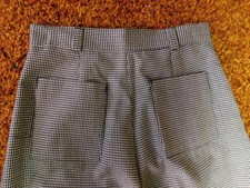 Vintage Pants Cuffed Black Herringbone Poly Rayon Size 7 Waist 26"