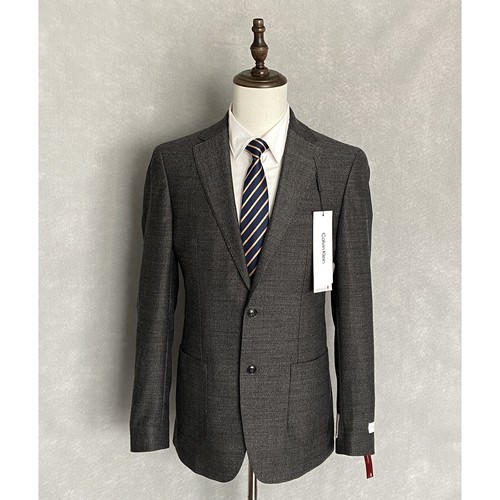 Calvin Klein Men's 40 Long Sport Coat Slim-Fit Wool Black/White Herringbone NEW