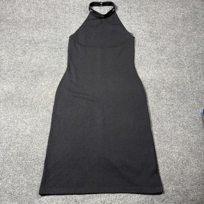 St. John Collection Dress Womens 12 Black Halter Studded Knit Sheath Midi