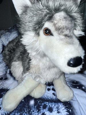 Douglas Cuddle Toys Plush Smoke Wolf DLux Realistic Stuffed Animal 18 Inch NWOT