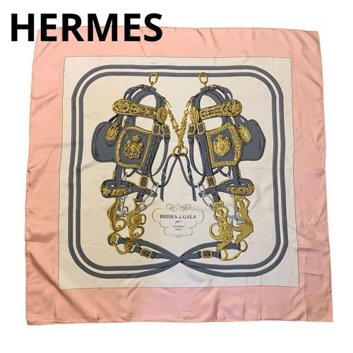 Hermes Carre 90 Silk Scarf Brides de Gala Pink White Made in France Excellent