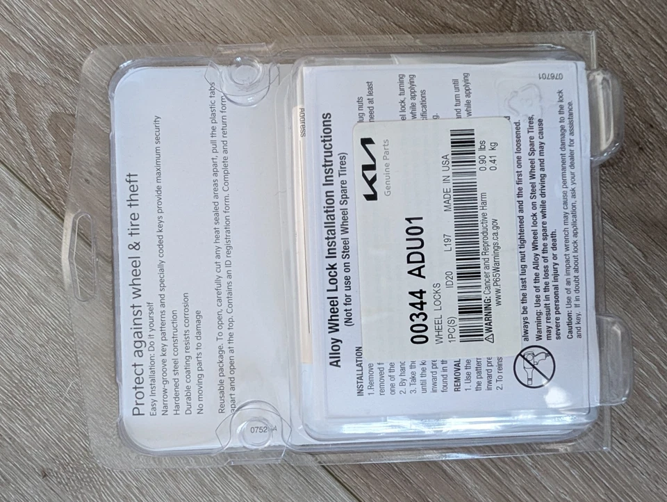 Juego de cerraduras de rueda-cerraduras KIA ACCESORIOS OEM 00344-ADU00 Foto 2 de 2