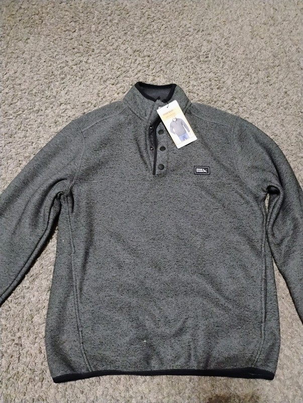 Eddie Bauer Men’s Gray Fleece Knit Mock Neck Snap Pullover Sweater Pockets S
