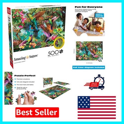 Eco-Friendly 500-Piece Puzzle with Stunning Hummingbird Garden Art - 21.25 x 15