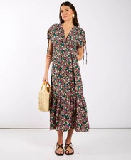 Multicoloured Floral Gathered Sleeve Midi Dress