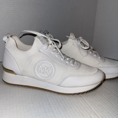MICHAEL KORS  Jenkins White & Gold  Stretch Knit Trainer 9.5M