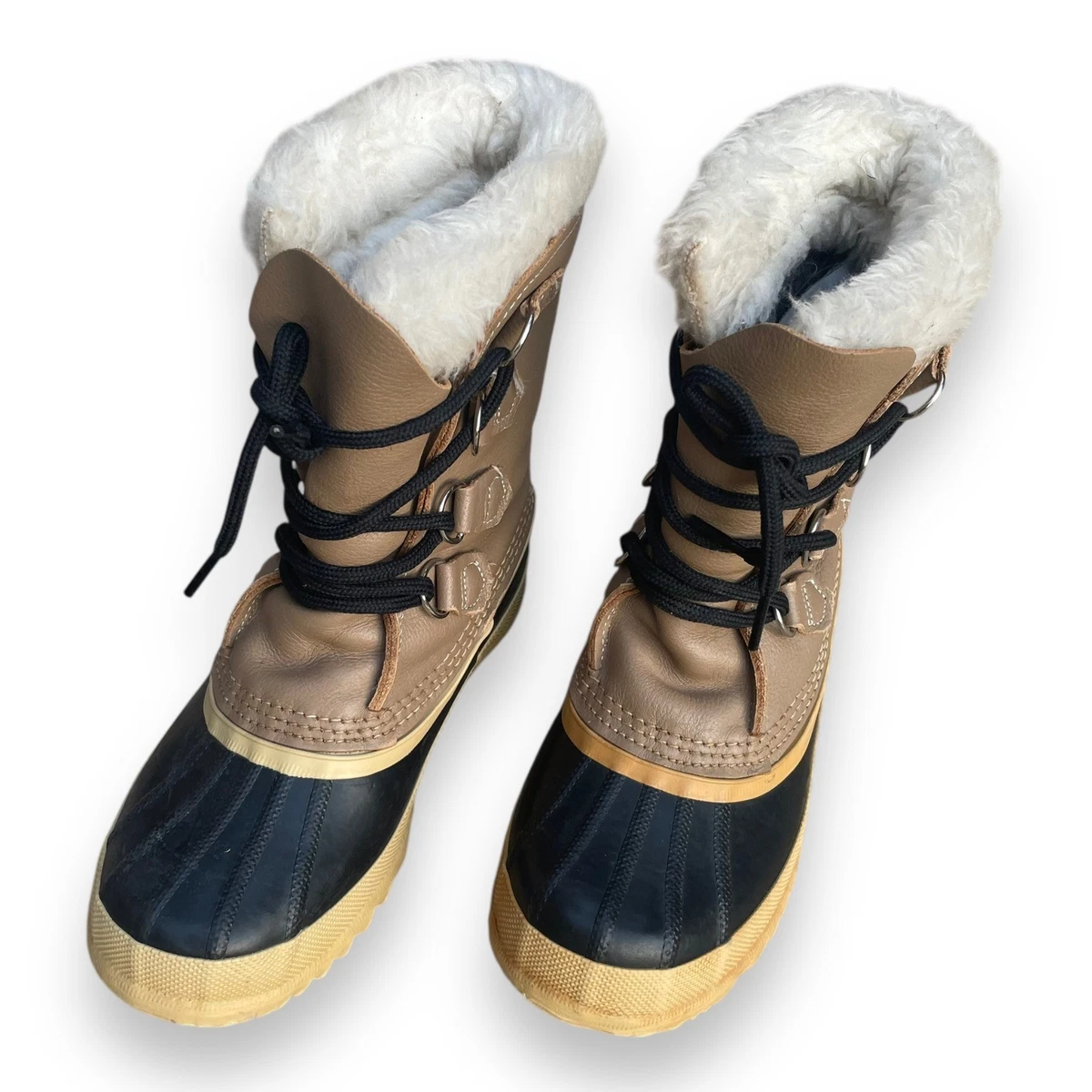Sorel Shoes Mens Manitou Black 9 Winter Work‎ Boots Wool Lined Natural Rubber Vintage Sorel Manitou Duck Boots Men 7 | Tan Black Wool  main image 3