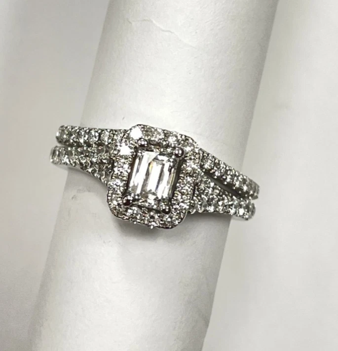 2pc 14kwg Natural Diamond Bridal Set Emerald Cut Leo 14k .51ct Center 1.28cttw 7 - Image 3 of 4