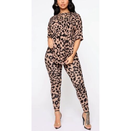 Fashion Nova Leopard Print Matching Set Loungewear Casual Outfit XL NWT