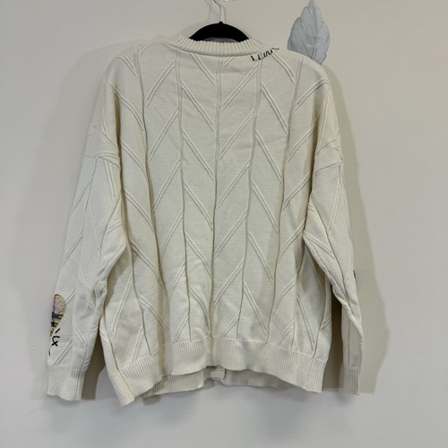 Ebossy Cable Knit Cardigan Sweater Size XL Button Down Embroidered Ivory New - 第 4/6 張圖片