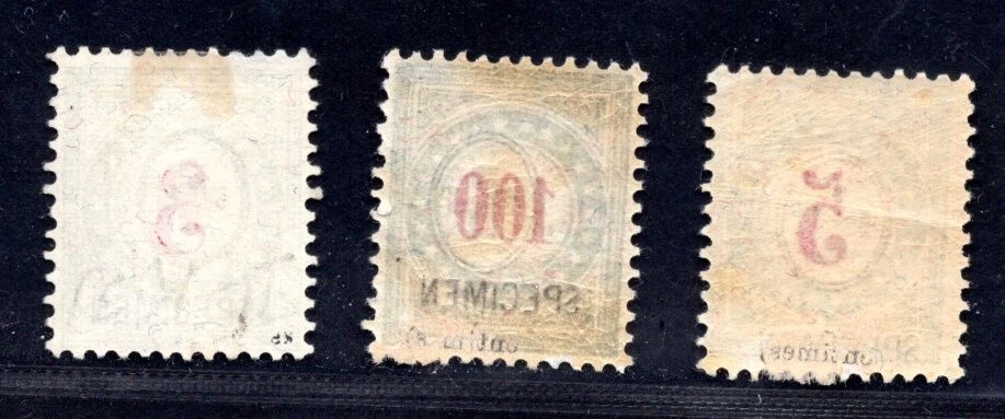 SUIZA 1883 CUOTAS DE FRANQUEO SC. # J15, J19 y J22 ESPECIMEN SOBREIMPRESIÓN Foto 2 de 2