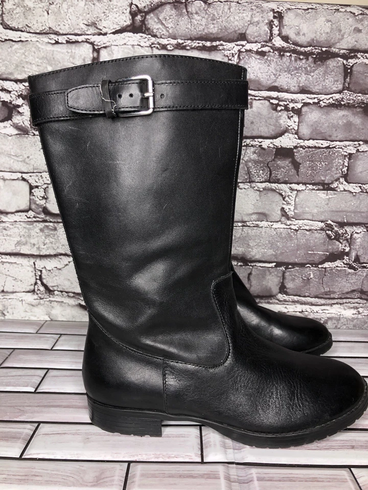 Lauren Ralph Lauren Sorrisa Black Leather Pull On Side Zip Riding Boots Women 6B - Image 2 of 4