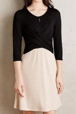 Anthropologie Amadi Crosswrap Sweater Dress Size Small Black Shiny Beige USA