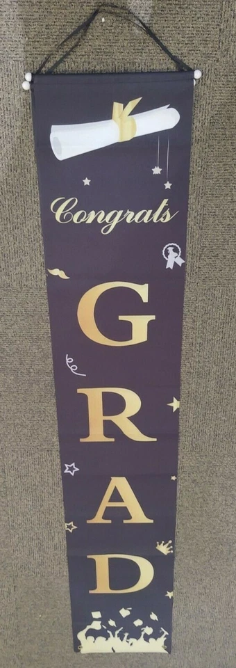 Graduation Party Decor LOT: In/Outdoor Banner, Foil Curtain, Advice Cards - Image 2 of 4
