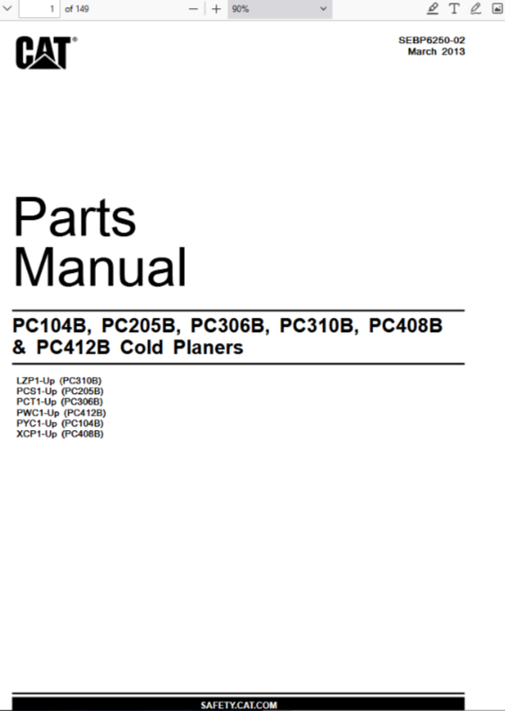 CAT Caterpillar PC104B PC205B PC306B PC310B PC408B Parts Catalog