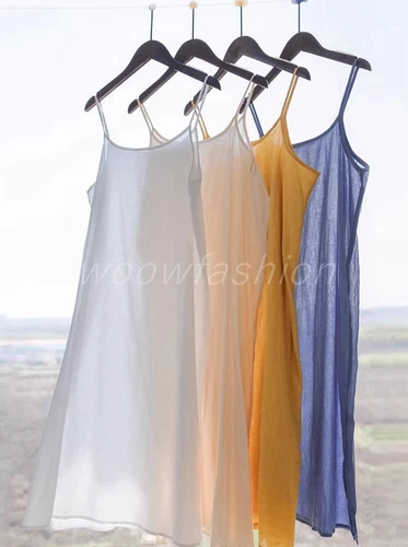 Women Cotton Camisoles Full Slips Long Slip Dress Extender Dress Sheer Petticoat - Picture 2 of 18