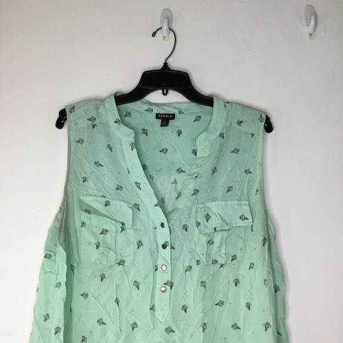 Torrid Blouse Women 2X Green Ice Cream Print Sleeveless Pullover Pocket - Picture 2 of 9