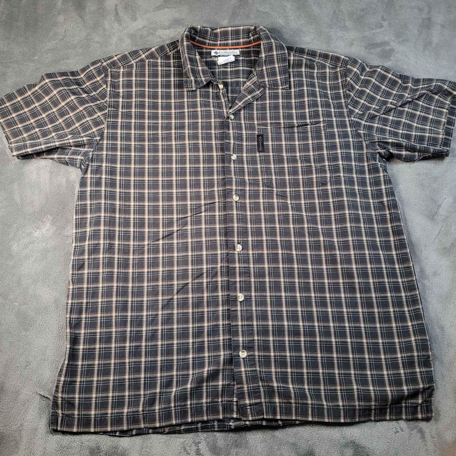 Columbia Button Up Shirt Adult XL Brown Plaid Short Sleeve Outdoor Mens