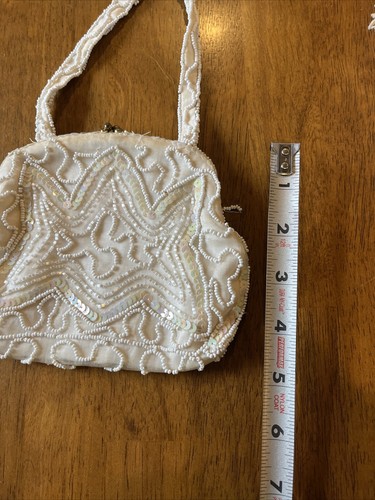 Vintage Hand Beaded Beige Mini Hand Bag, Made in Belgium - Picture 9 of 11