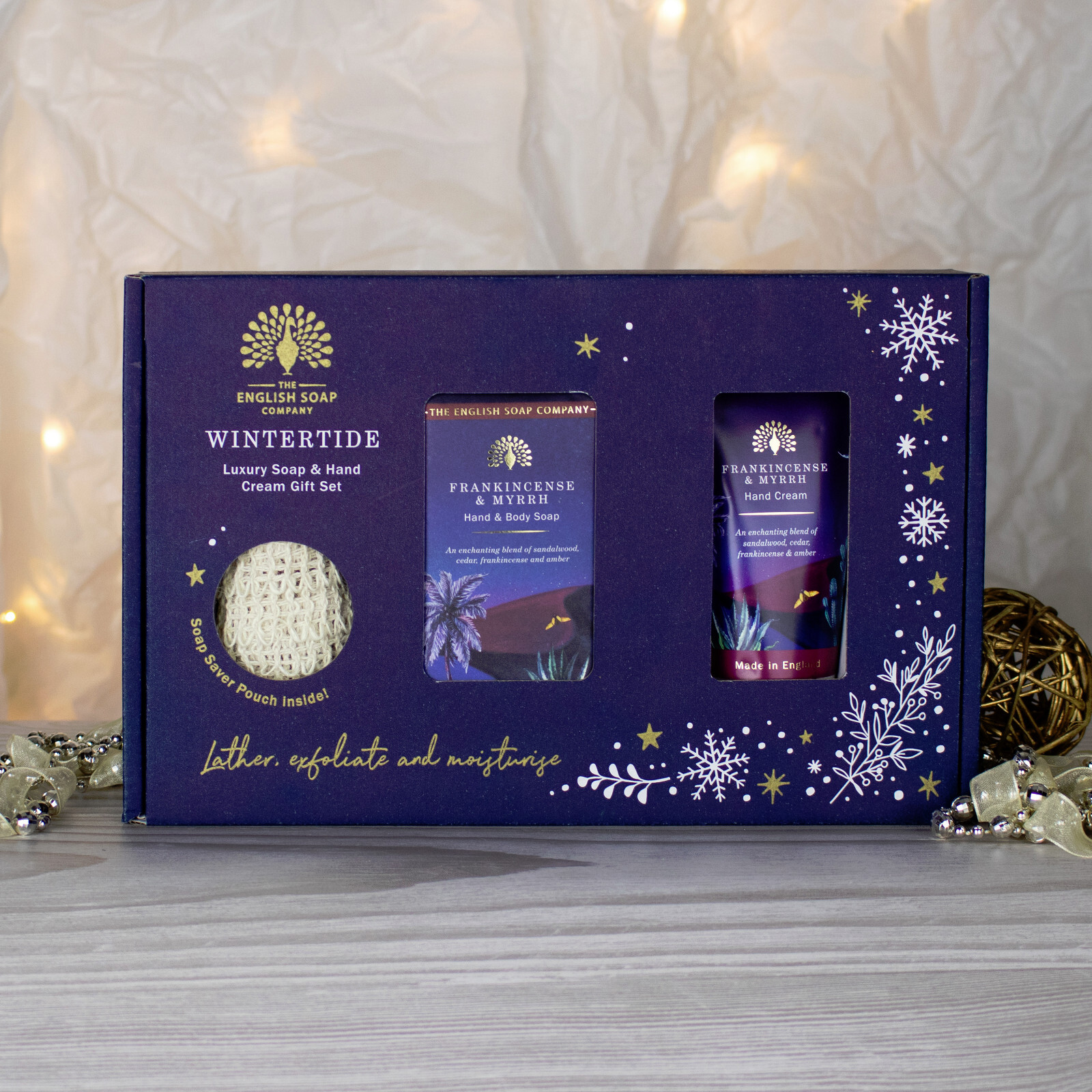 Soap Gift Set Hand Cream Soap Saver Pouch Soap Bar Frankincense & Myrrh Xmas