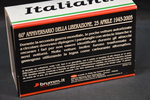BRUMM 1/43 60° ANNIVERSARIO LIBERAZIONE D'ITALIA 1945-2005 FIAT 1100 (1945) - Imagen 5 de 5