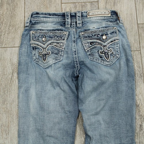 Rock Revival Jeans Womens 28 Denim Yui Mid Rise Straight Distressed Grunge - Picture 3 of 9