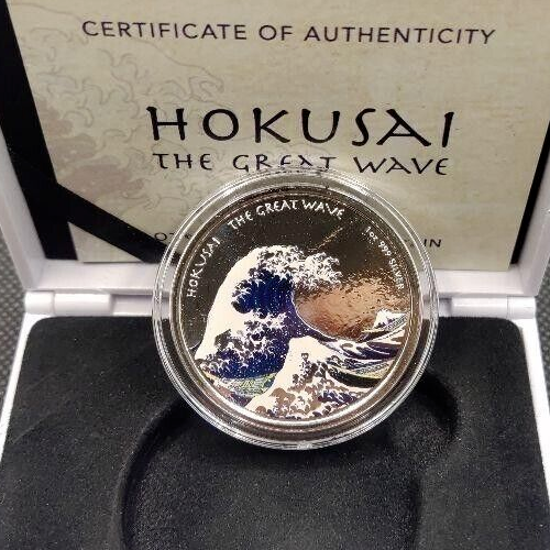 2017 1 oz Hokusai Great Wave Off Kanagawa .999 Fine Silver Color PROOF Coin - Afbeelding 1 van 8