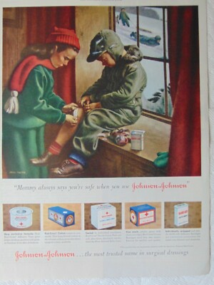 1949 Johnson & Johnson Kids put on Band-aid  vintage art print ad