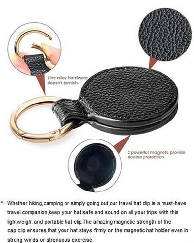 2x Round Shape Travel Magnetic Cap Clip Leather Hat Clip Bag Backpack Hat Holder - Picture 3 of 4