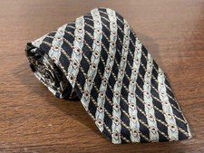 Geoffrey Beene Tie - 100% Silk - Made in USA - Black Red Gray Geometric Stripes