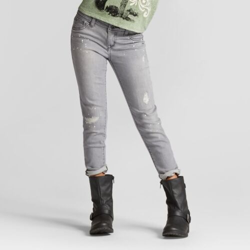 Pantalones de mezclilla súper ajustados para niñas con salpicaduras de pintura clase artística gris talla 16 nuevos con etiquetas - Imagen 1 de 2