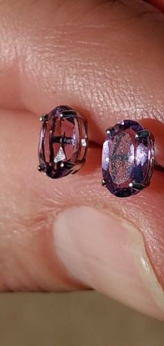 Amethyst Created Oval Cut Stud Earrings 14kt Solid White Gold - Picture 11 of 12