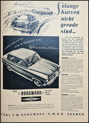 Borgward Isabella,  originale Werbung aus 1956   solange Kurven.......