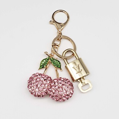 Authentic LV Gold Padlock & Key   Bag Charm / Unbranded Apple Keychain Combo