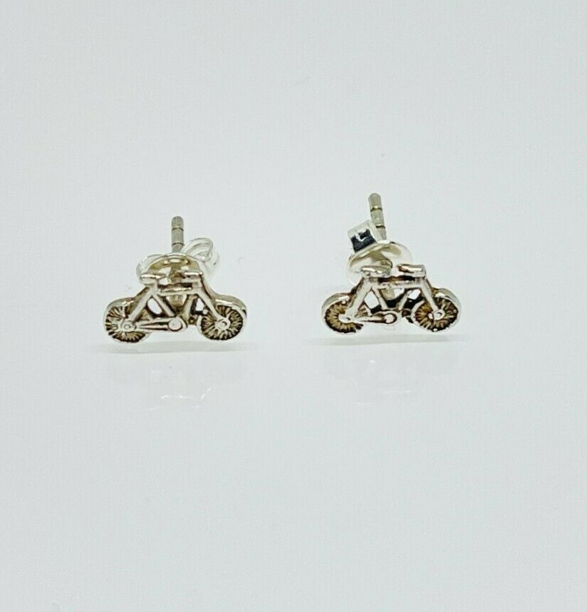 Gorgeous Solid Bicycle Design Stud Earrings 925 S… - image 2