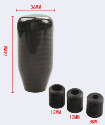 Real Carbon Fiber Black Cylindrical Universal Gear Shift Knob 3pcs adapte DJC A