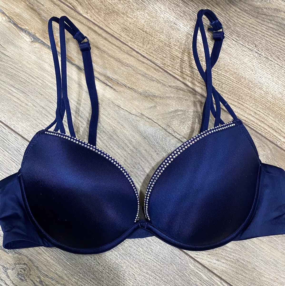 La Senza Beyond Sexy Navy Blue Push Up Bra With Rhinestones Size 34B