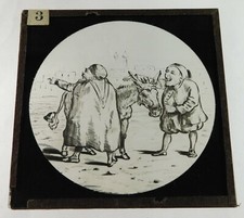Antique B&W Illustrated Magic Lantern Slide Good Samaritan Looses His Donkey Ass