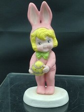 Campbell's Soup Easter Bunny Girl Holding Egg Figurine 1995 Pink Vintage