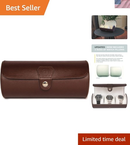 Durable Faux Leather Travel Watch Organizer - 3 Slots for Ultimate Protection