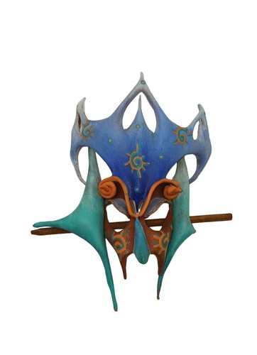 Hand Made Tribal Leather Face Mask Hair Pin Genuine Leather Hand Tooled Art Rare - Picture 6 of 7
