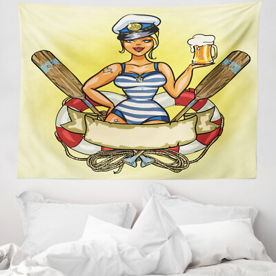 Retro Mikrofaser Breiter Wandteppich Sailor Blonde in Lifebuoy