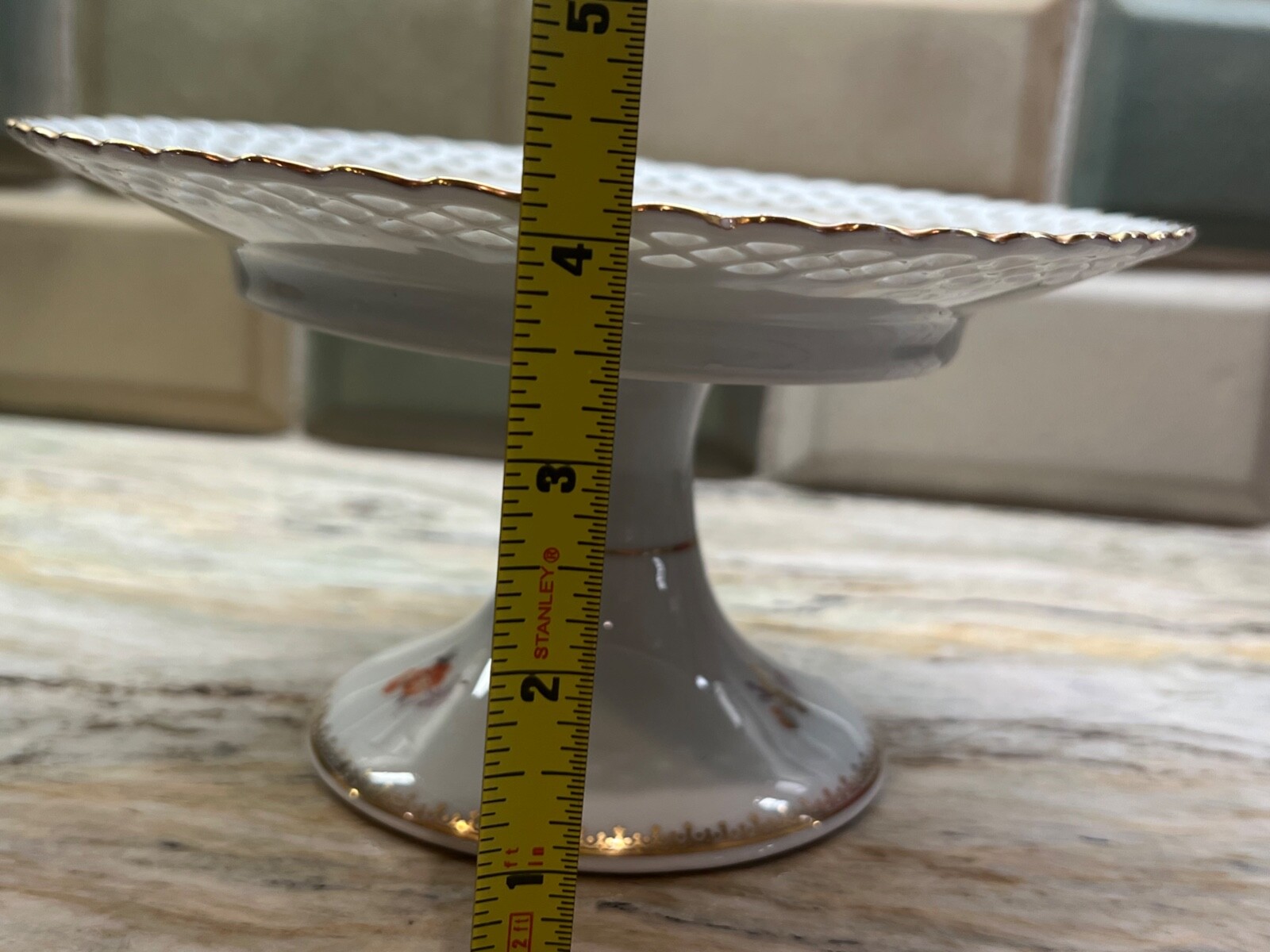 Schumann Porcelain Pierced Pedestal Footed Plate Compote Floral Bavaria Dresden