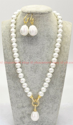 10mm Multicolor Shell Pearl & 12x16mm Teardrop Pendant Necklace Earring Set 18'' - Picture 7 of 26